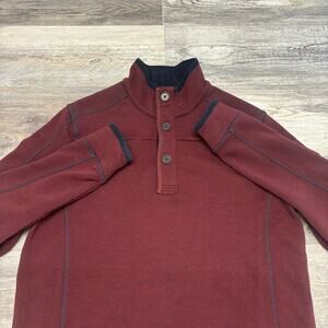 Carbon2Cobalt Red Blue Mens M 1/4 Button Mock Minimalist Casual Pullover Sweater